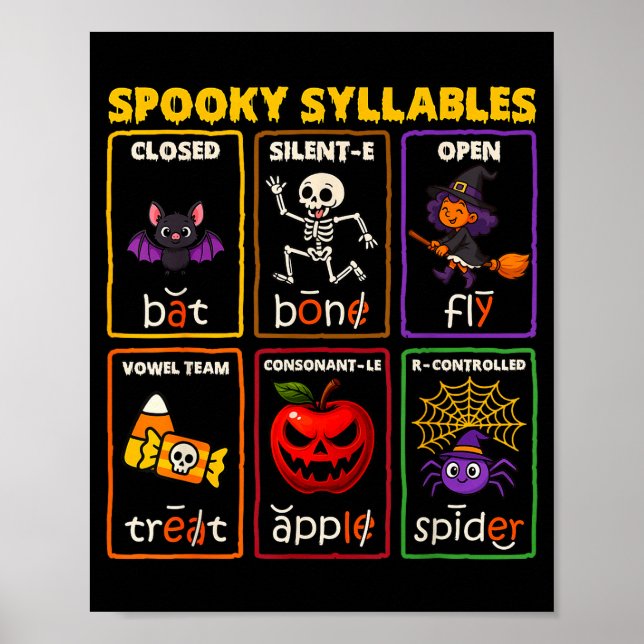 Poster Professor de Leitura de Halloween Sílabas Assustad (Frente)