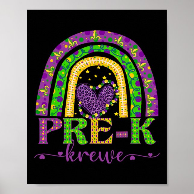 Poster Professor de Mardi Gras Pré-k Krewe Rainbow Leopar (Frente)