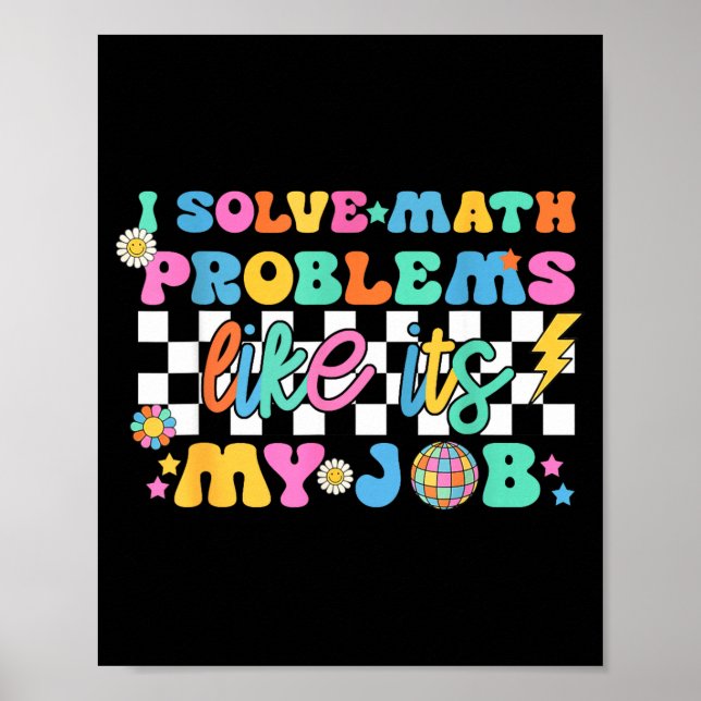 Poster Professor de Matemática Retro Groovy Engraçado De  (Frente)