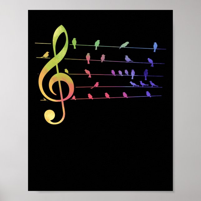 Poster Professor de Música de Notas Musicais de Pássaros  (Frente)