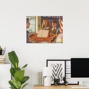 Poster Professor de Música Vintage Ensinando Estudantes a