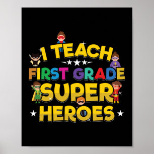 Poster Professor de Pré-Escolas de Super Heróis do Primei