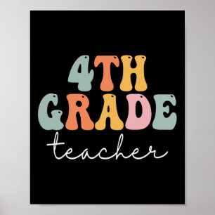 Poster Professor do 4º Ano Retro Groovy Vintage Primeiro