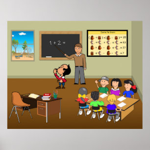 Poster Professor Ensinando Crianças na Aula de Matemática