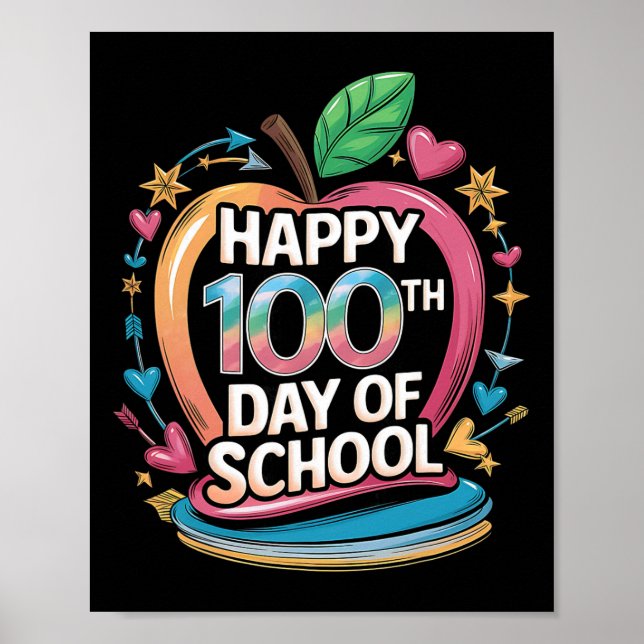 Poster Professor Feliz 100º Dia De Aula Matemática Quadro (Frente)