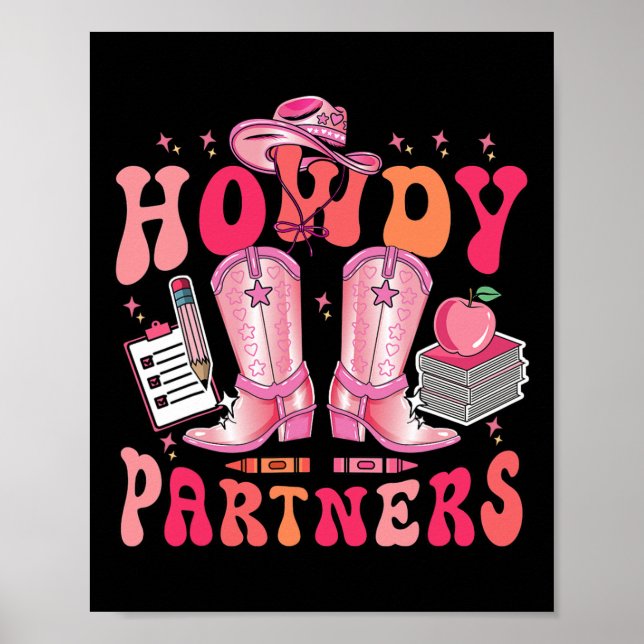 Poster Professora Cowgirl Como Parceiros Botas de Volta à (Frente)