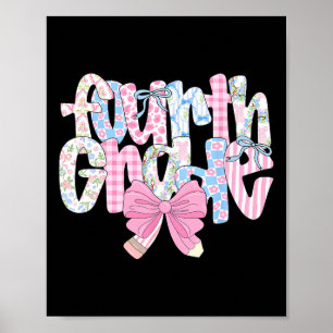 Poster Professora de quarta série Preppy Blue Floral Coqu