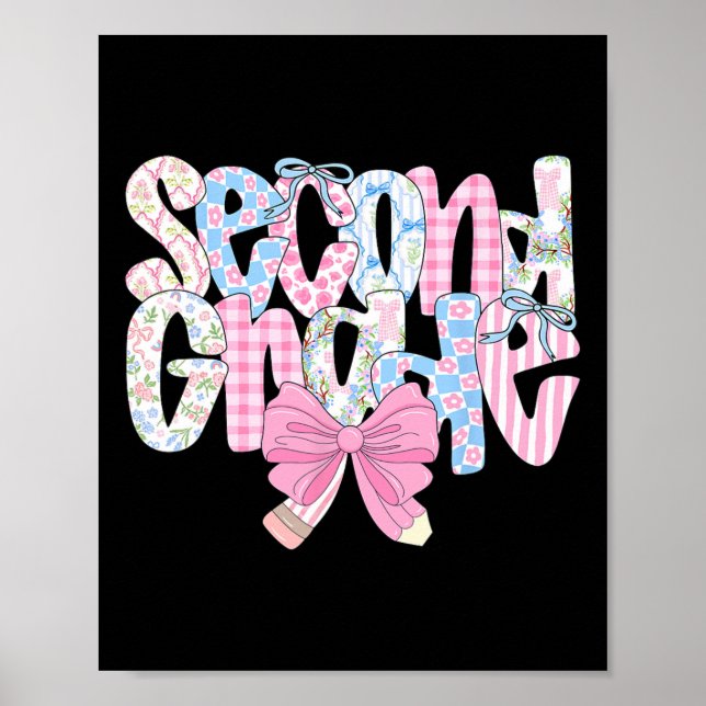 Poster Professora de Segundo Ano Preppy Azul Floral Coque (Frente)
