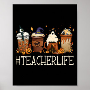 Poster Professora Horror Queda Café Louco Halloween Pumpk