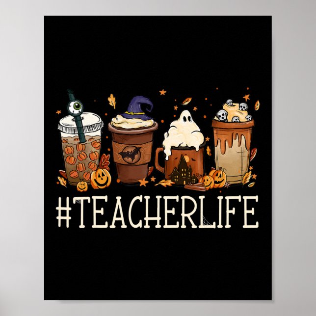Poster Professora Horror Queda Café Louco Halloween Pumpk (Frente)