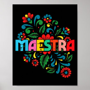 Poster Professora Mexicana Maestra Flowers Espanhol Otomi