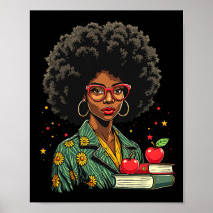 Poster Professora Negra Afro Retro Mês da História Negra