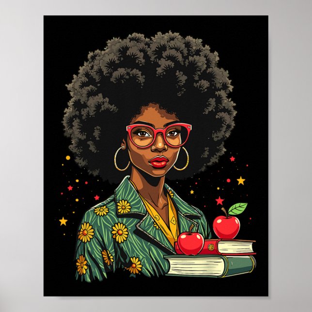 Poster Professora Negra Afro Retro Mês da História Negra (Frente)
