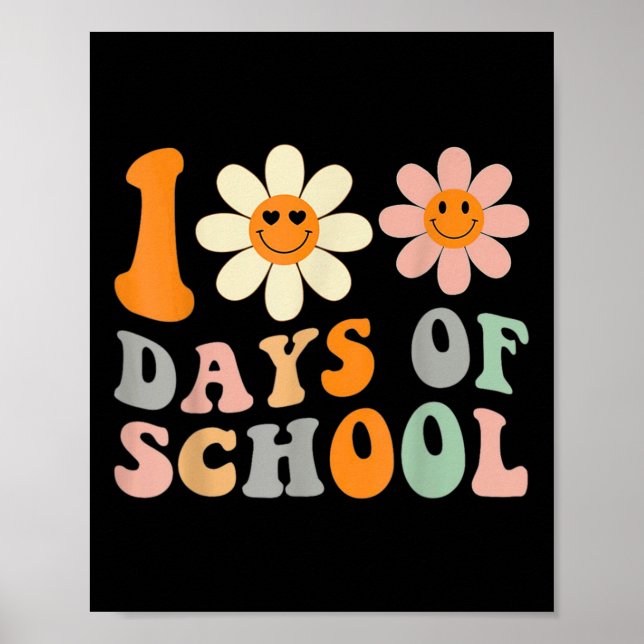 Poster Professores Crianças Retro Groovy 100 Dias Feliz 1 (Frente)