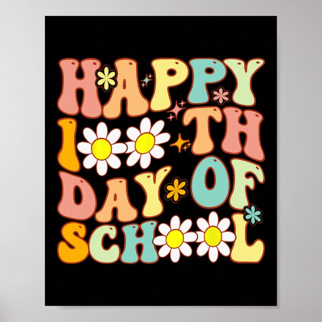 Poster Professores Crianças Retro Groovy 100 Dias Feliz 1 (Frente)