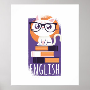 Poster PROFESSORES INGLESES Presente - Roxo Gato Kawaii C