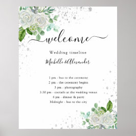 Poster Programa da linha do tempo de casamento verde flor