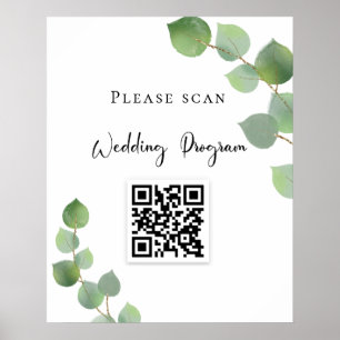 Poster Programa de casamento Código QR eucalyptus greener