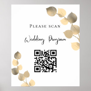 Poster Programa de casamento Código QR ouro eucalyptus