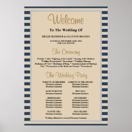 Poster Programa de Casamento com Quadros de Stripes Azuis