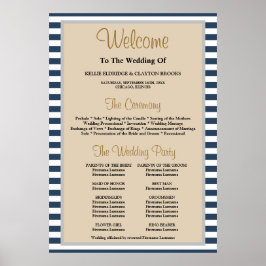 Poster Programa de Casamento com Quadros de Stripes Azuis