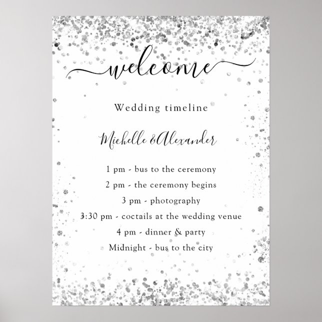 Poster Programa de casamento elegante com brilho branco p (Frente)