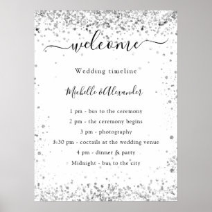 Poster Programa de casamento elegante de brilho branco pr