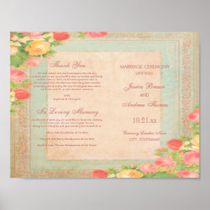 Pôster Programa de Casamento Elegantes Rosas Vintage
