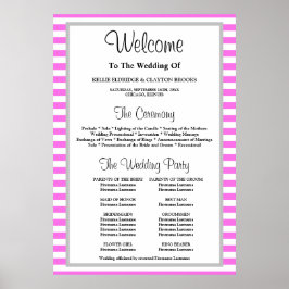 Poster Programa de Casamento Enquadrado de Stripes Rosa/B
