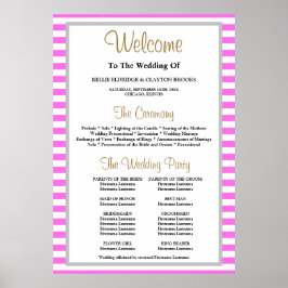Poster Programa de Casamento Enquadrado de Stripes Rosa/B