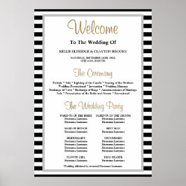 Poster Programa de Casamento Enquadrado em Listras Preto 