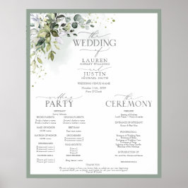 Poster Programa de Casamento Floral de Greenery Botânico