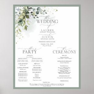 Poster Programa de Casamento Floral de Greenery Botânico