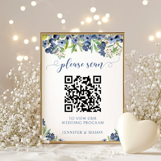 Poster Programa de Casamento Floral de Mirtilo com Código