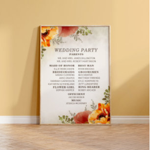 Poster Programa de Casamento Floral Laranja Queimada Eleg