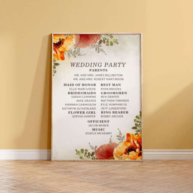 Poster Programa de Casamento Floral Laranja Queimada Eleg (Criador carregado)