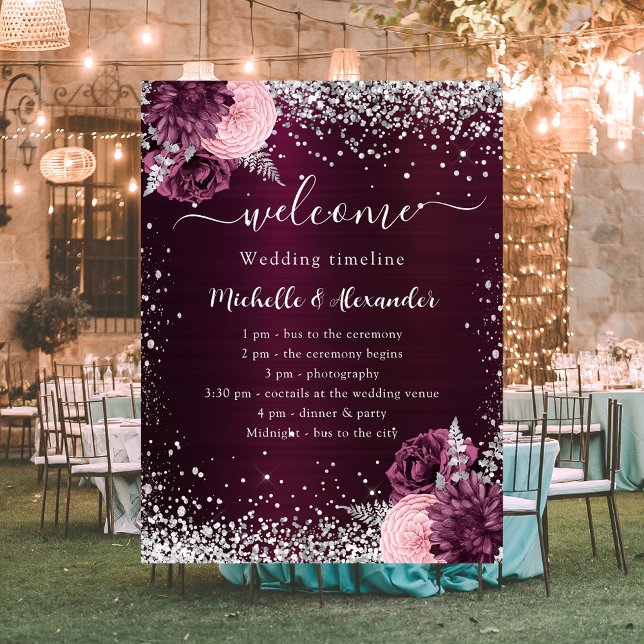 Poster Programa de casamento para flores cor-de-rosa prat (Criador carregado)
