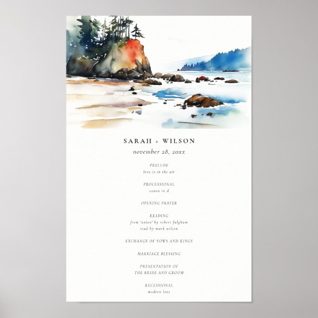 Poster Programa de Casamento Ruby Beach Olympic National  (Frente)