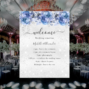 Poster Programa de casamento Silver Blue Flores