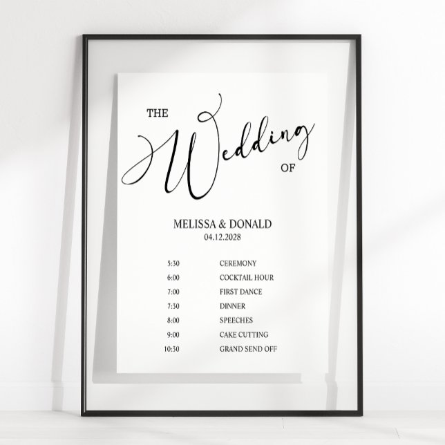 Poster Programa de Casamento Simples Moderno Preto Cronog (Criador carregado)