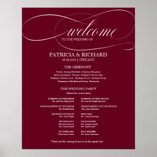Poster Programa de Cerimônia de Casamento Burgundy Marsal