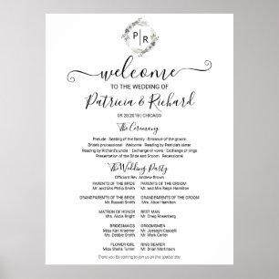 Poster Programa de Cerimônia de Casamento com Monograma e