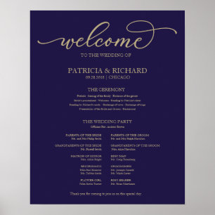 Poster Programa de Cerimônia de Casamento Dourado Escrito