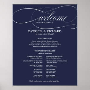 Poster Programa de Cerimônia de Casamento Elegante Azul-N