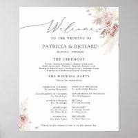 Programa de Cerimônia de Casamento Floral Rosa Poe