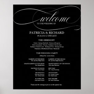 Poster Programa de Cerimônia de Casamento Quadro Preto e 