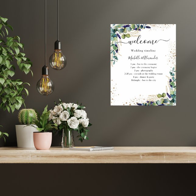 Poster Programa de cronograma de casamento com verde de e (Criador carregado)