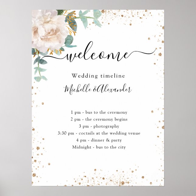 Poster Programa de cronograma de casamento floral eucalip (Frente)