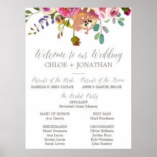 Poster Programa floral simples do casamento do buquê da