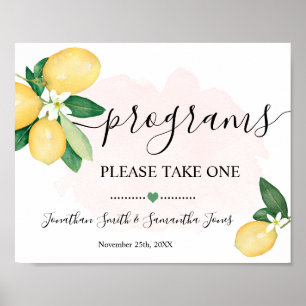 Poster Programas Cerimônia de Casamento Limões Sinal Rosa